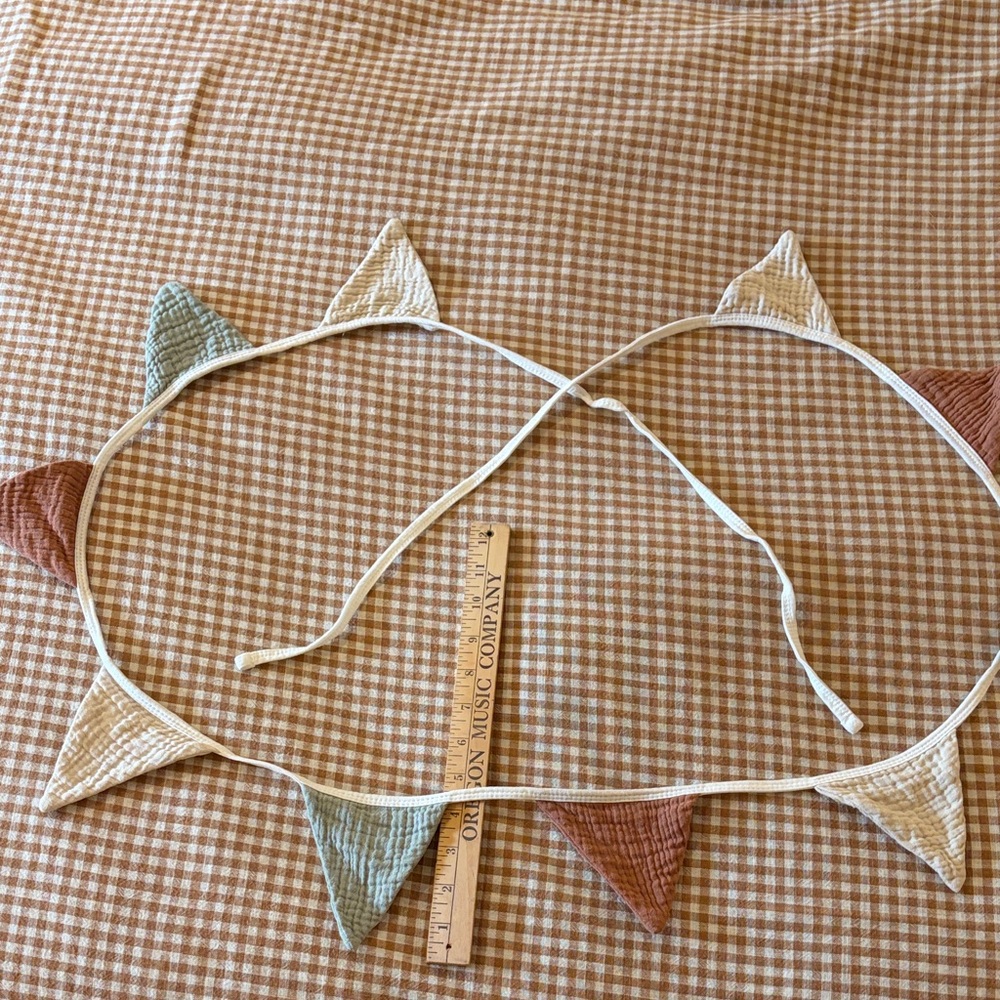 Party home decor pennant in muted colors.  8’ long.